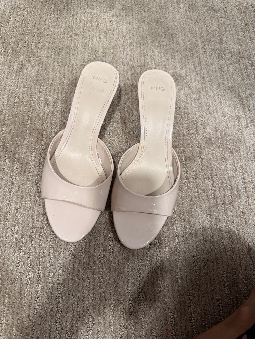 Mango patent leather Nude Open-Toe Kitten Heel Slide Sandals - Picture 7 of 9